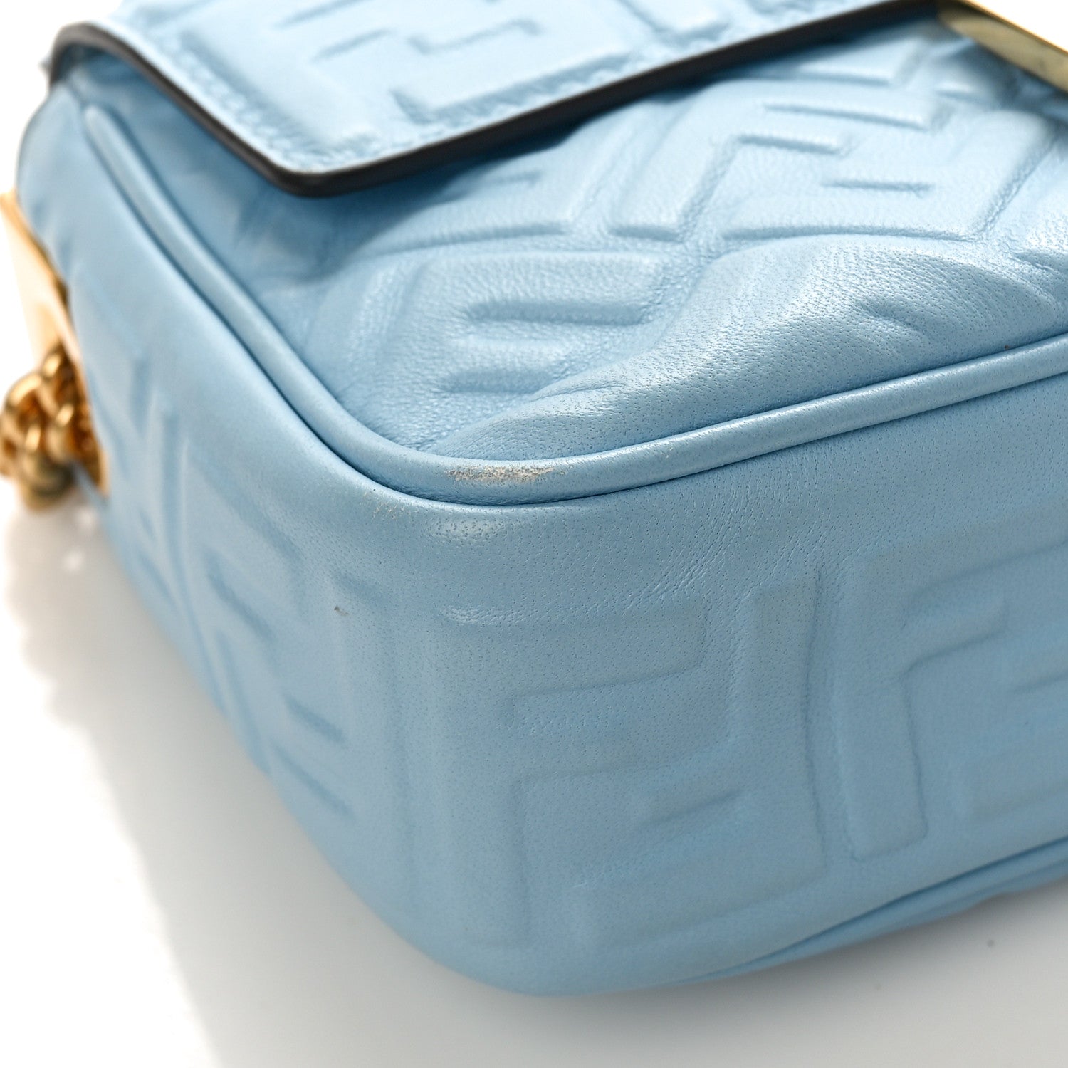 Fendi Nappa Small FF Embossed Midi Chain Baguette Azzurro Baby 7 of 8