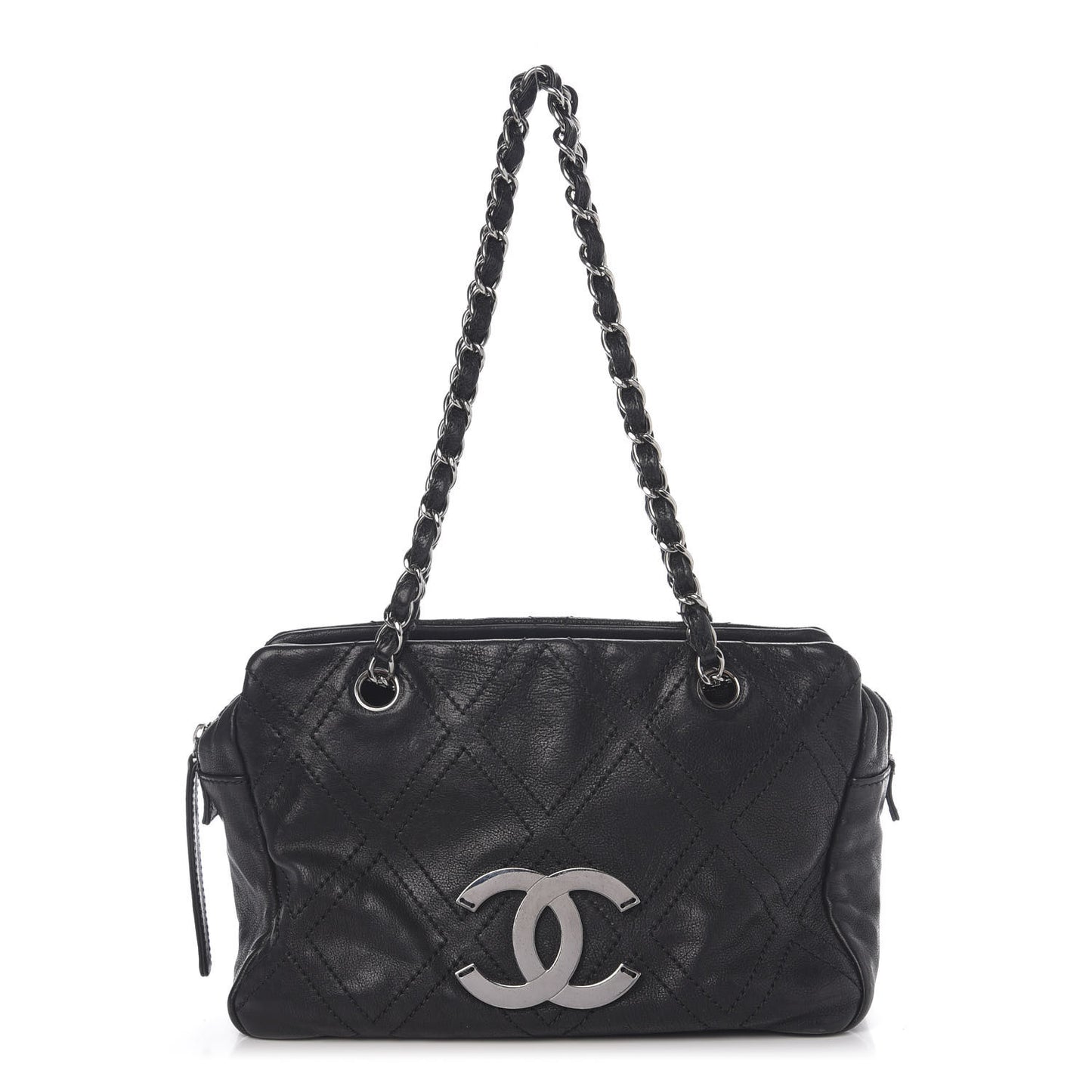 Calfskin Small Diamond Stitch Tote Black