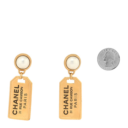 Chanel Pearl CC Tags Drop Earrings Gold 2 of 4