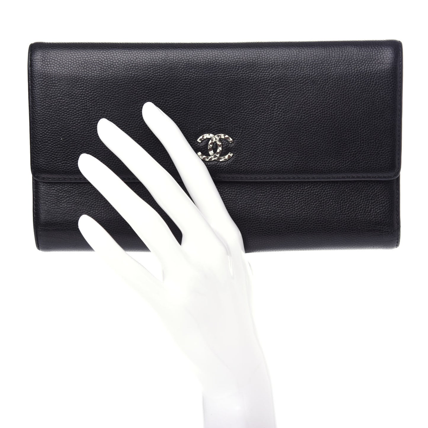 Caviar Sevruga CC Large Gusset Flap Wallet Black