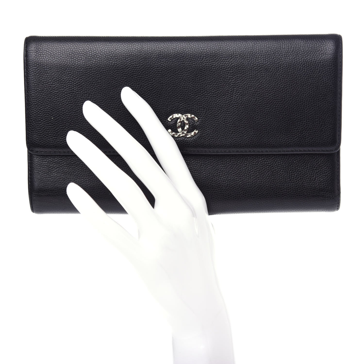 Chanel Caviar Sevruga CC Large Gusset Flap Wallet Black 2 of 9
