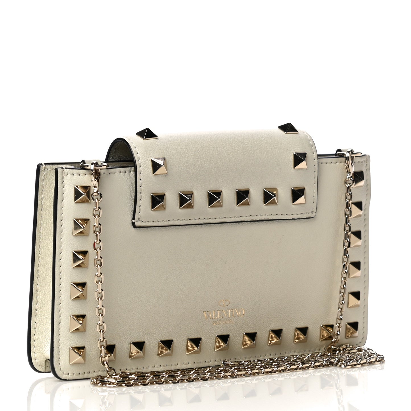 Calfskin Rockstud Phone Case With Chain Ivory