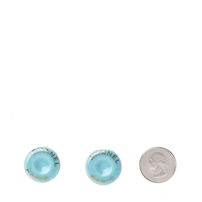 Chanel Ceramic Clip On Earrings Gold Blue 2 of 4