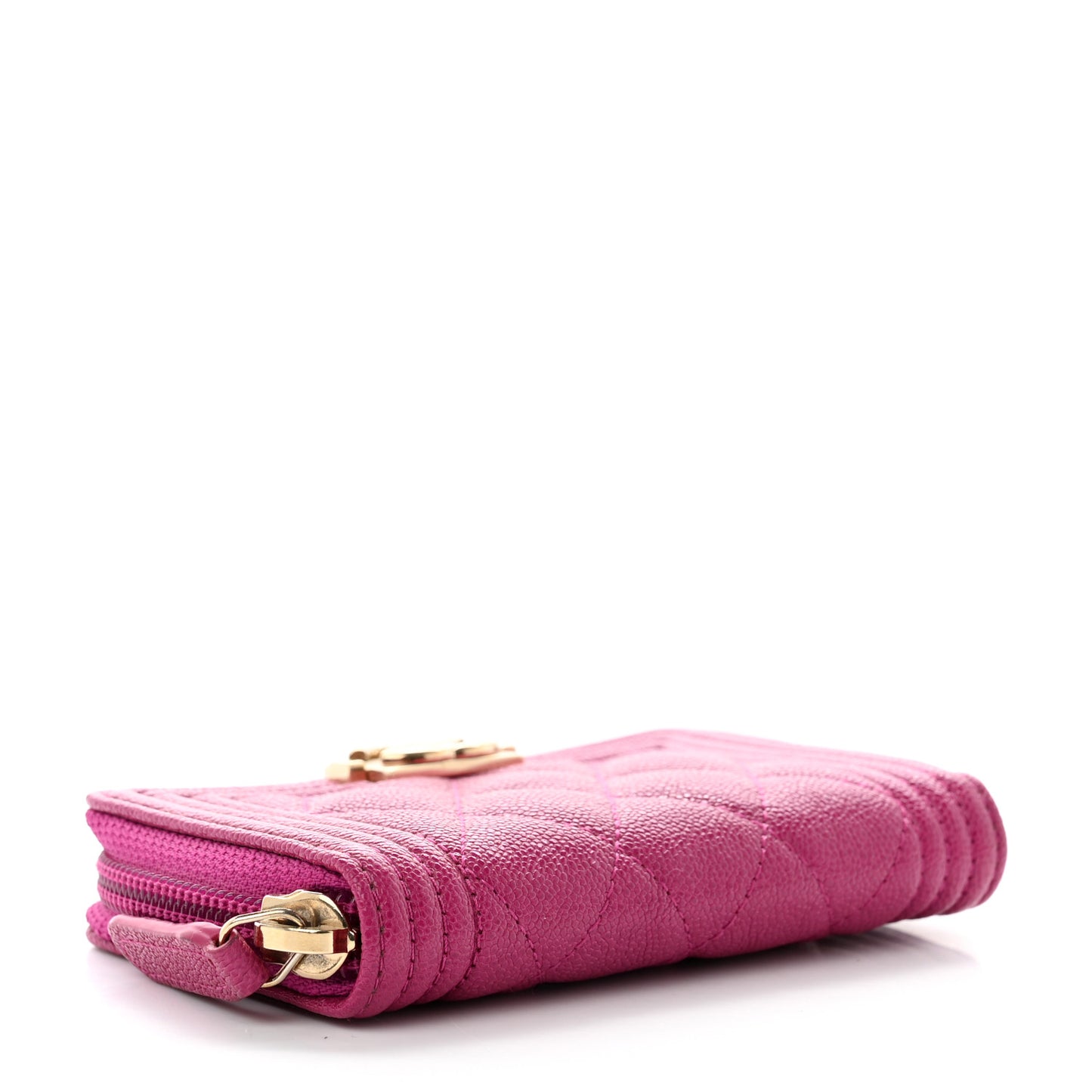 Caviar Quilted Boy Zip Around Coin Purse Wallet Fuchsia
