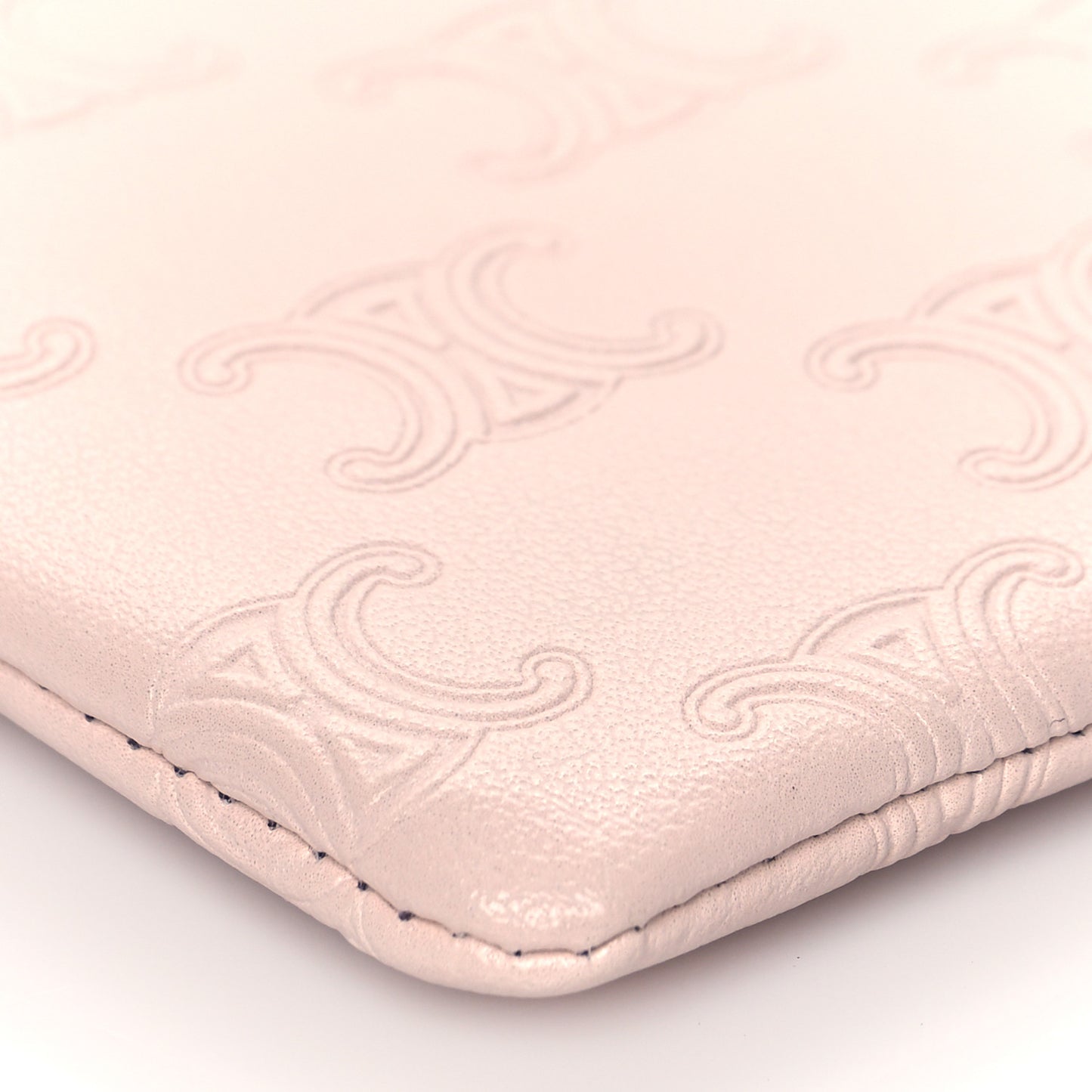Smooth Calfskin Triomphe Embossed Coin and Card Pouch Rose Pale