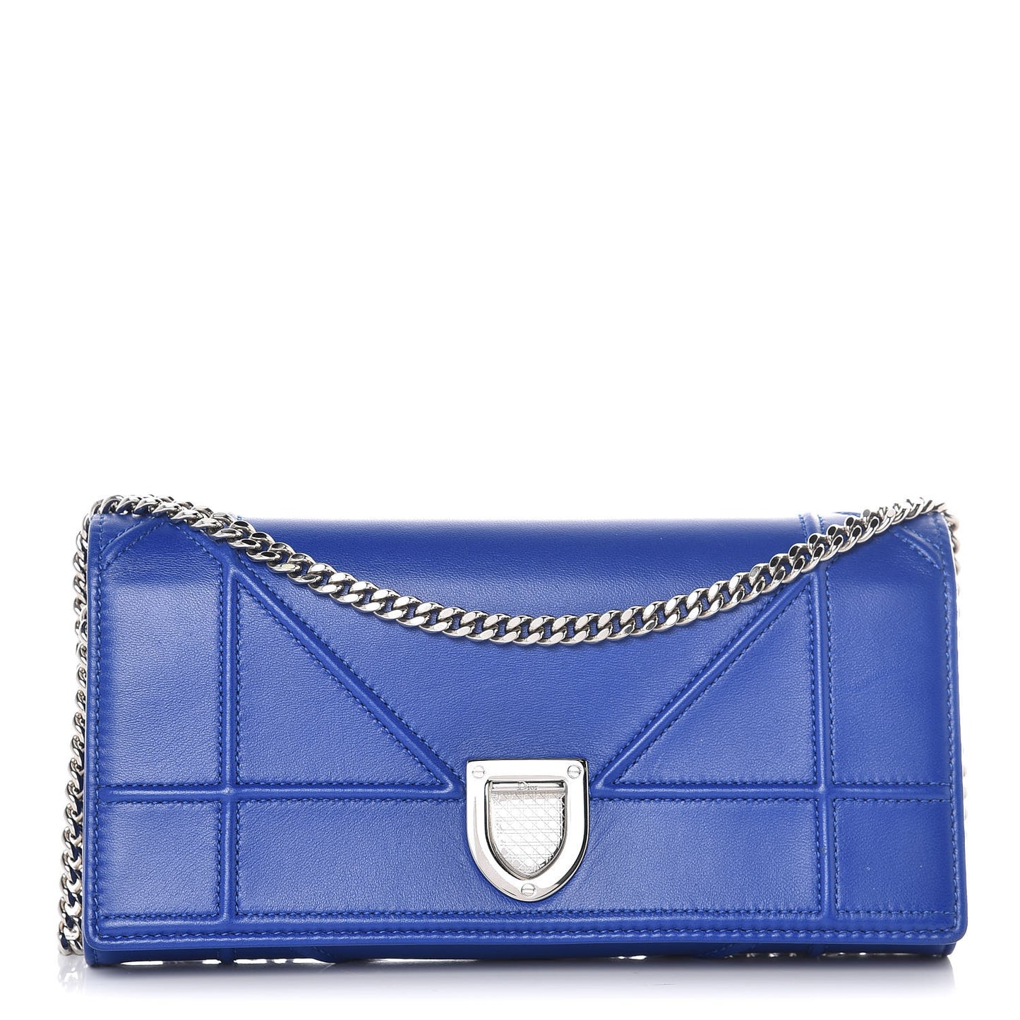 Lambskin Diorama Croisiere Chain Wallet Blue