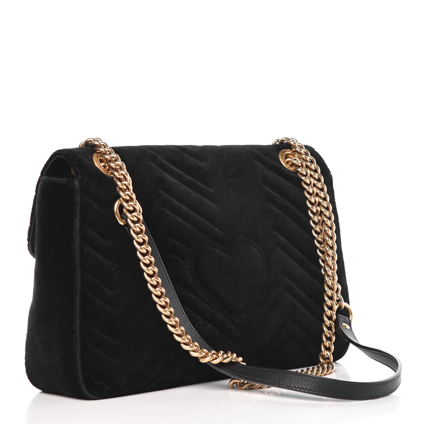 Velvet Matelasse Medium GG Marmont Shoulder Bag Black