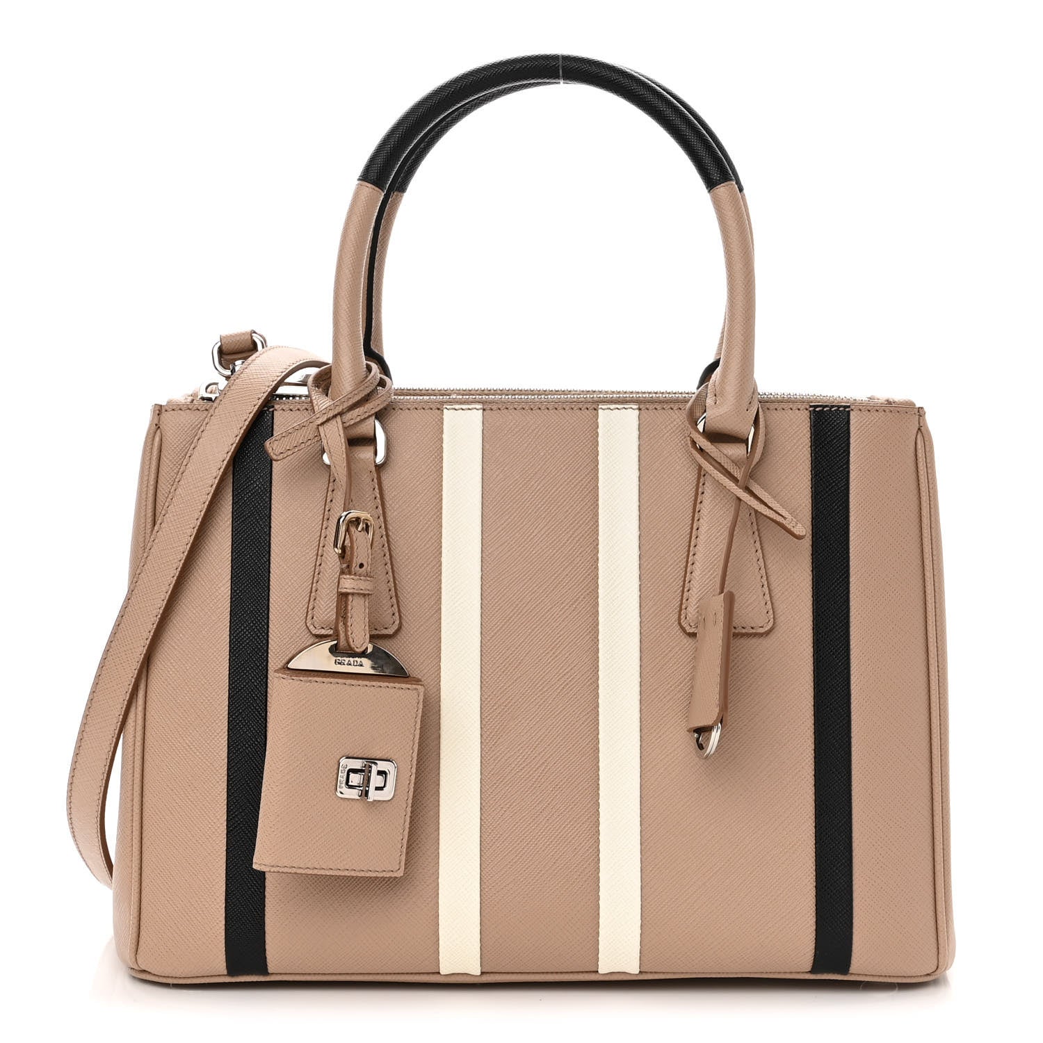 Prada Saffiano Baiade Small Galleria Double Zip Tote Cammeo White 1 of 10
