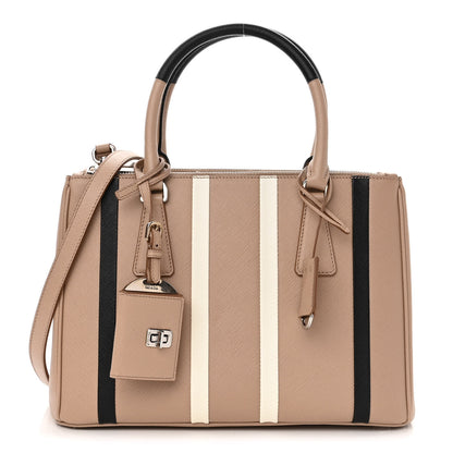 Prada Saffiano Baiade Small Galleria Double Zip Tote Cammeo White 1 of 10