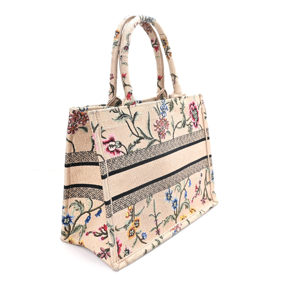 Raffia Embroidered Petites Fleurs Medium Book Tote Natural