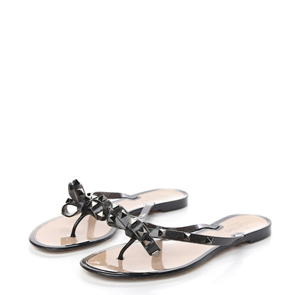 Valentino Garavani PVC Jelly Rockstud Bow Thong Sandals 40 Black 3 of 7