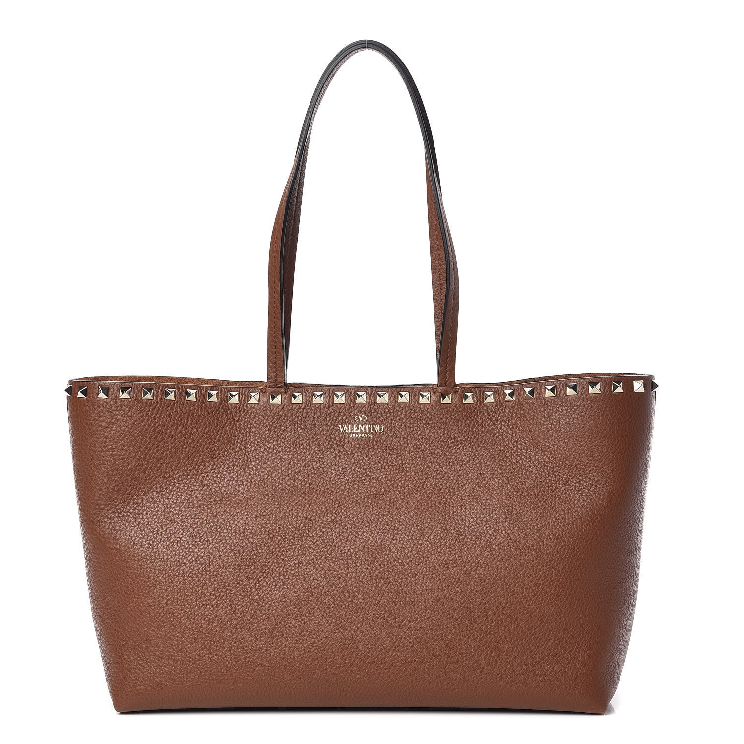 Valentino Garavani Grained Calfskin Small Rockstud Shoulder Tote Bright Cognac 1 of 10