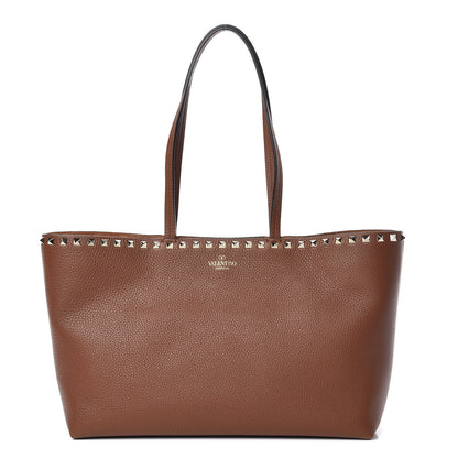 Valentino Garavani Grained Calfskin Small Rockstud Shoulder Tote Bright Cognac 1 of 10