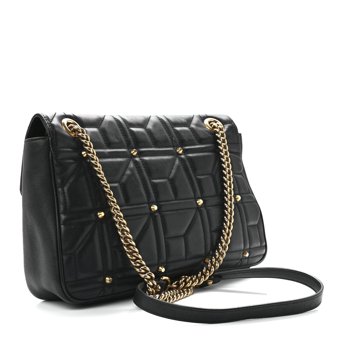 Calfskin Matelasse Studded Medium GG Marmont Shoulder Bag Black