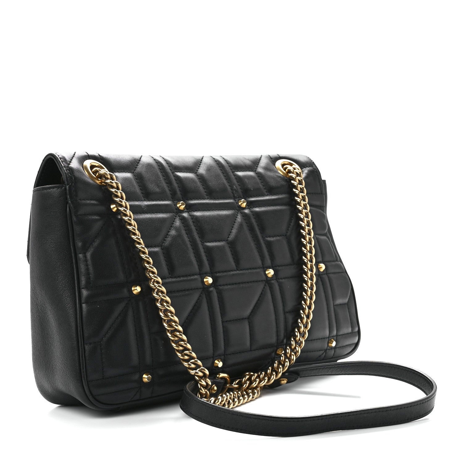 Gucci Calfskin Matelasse Studded Medium GG Marmont Shoulder Bag Black 3 of 12