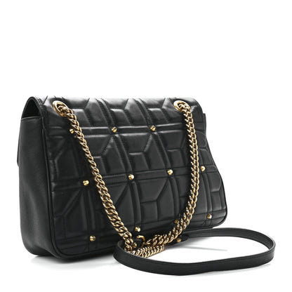 Gucci Calfskin Matelasse Studded Medium GG Marmont Shoulder Bag Black 3 of 12