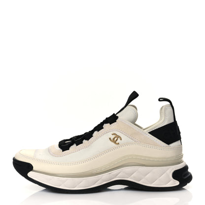 Chanel Velvet Calfskin Mixed Fibers CC Sneakers 38.5 Ivory Black 1 of 10