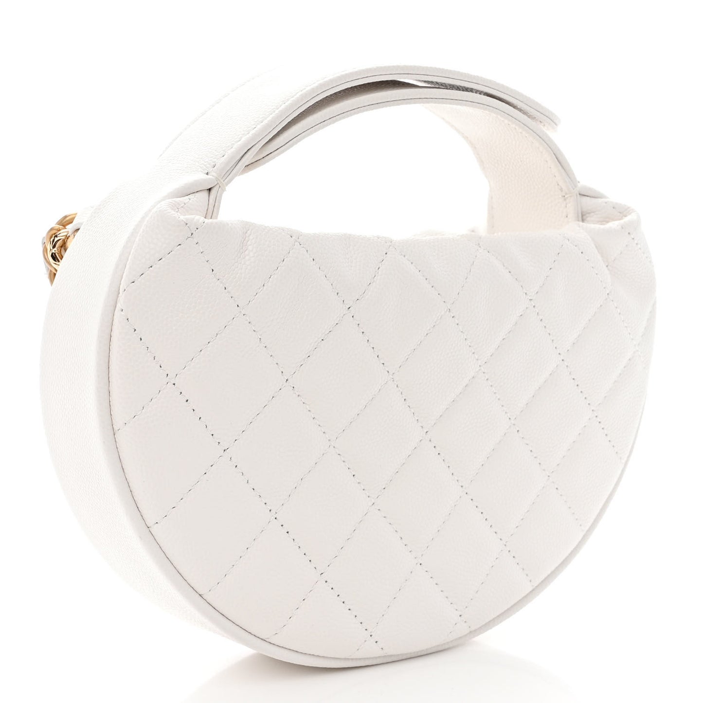 Shiny Caviar Quilted Bow Pouch Hobo White