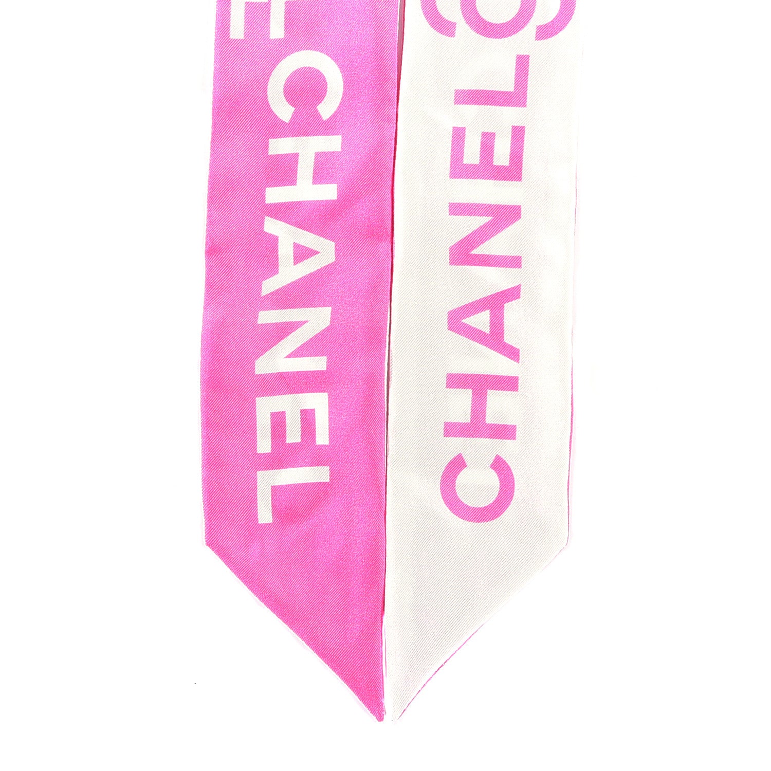 Chanel Silk Logo Slim Bandeau Scarf Fuchsia White 2 of 3