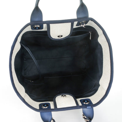 Chanel Canvas Large Deauville Tote White Navy 5 of 7