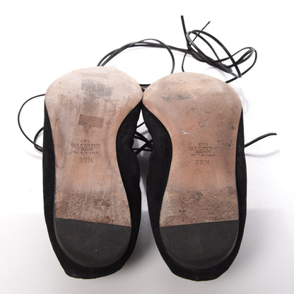 Valentino Garavani Suede Rockstud Gladiator Lace Up Ballerina Flats 39.5 Black 8 of 13