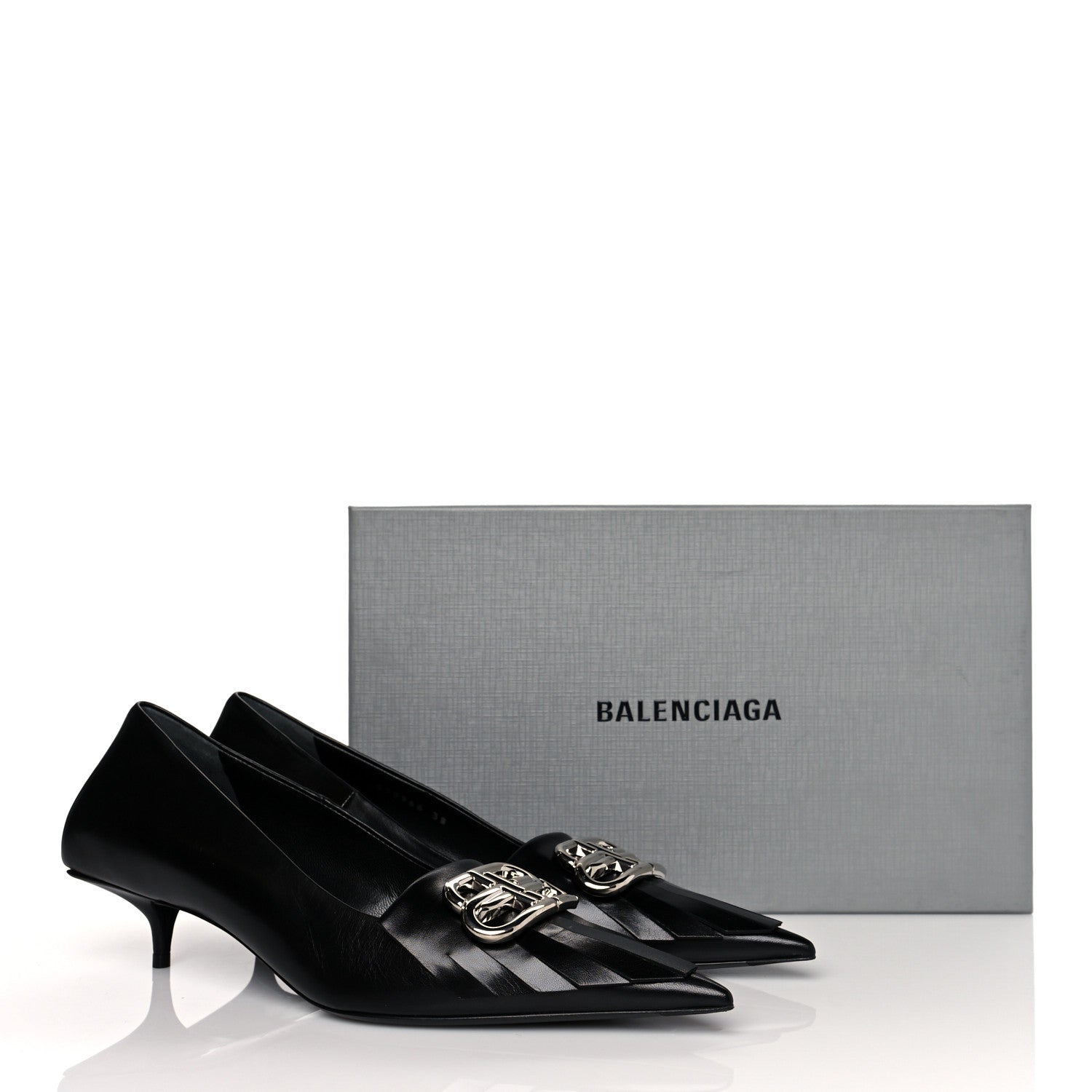 Balenciaga Shiny Kidskin Fringe Pointy Toe BB Knife Pumps 38 Black 8 of 8