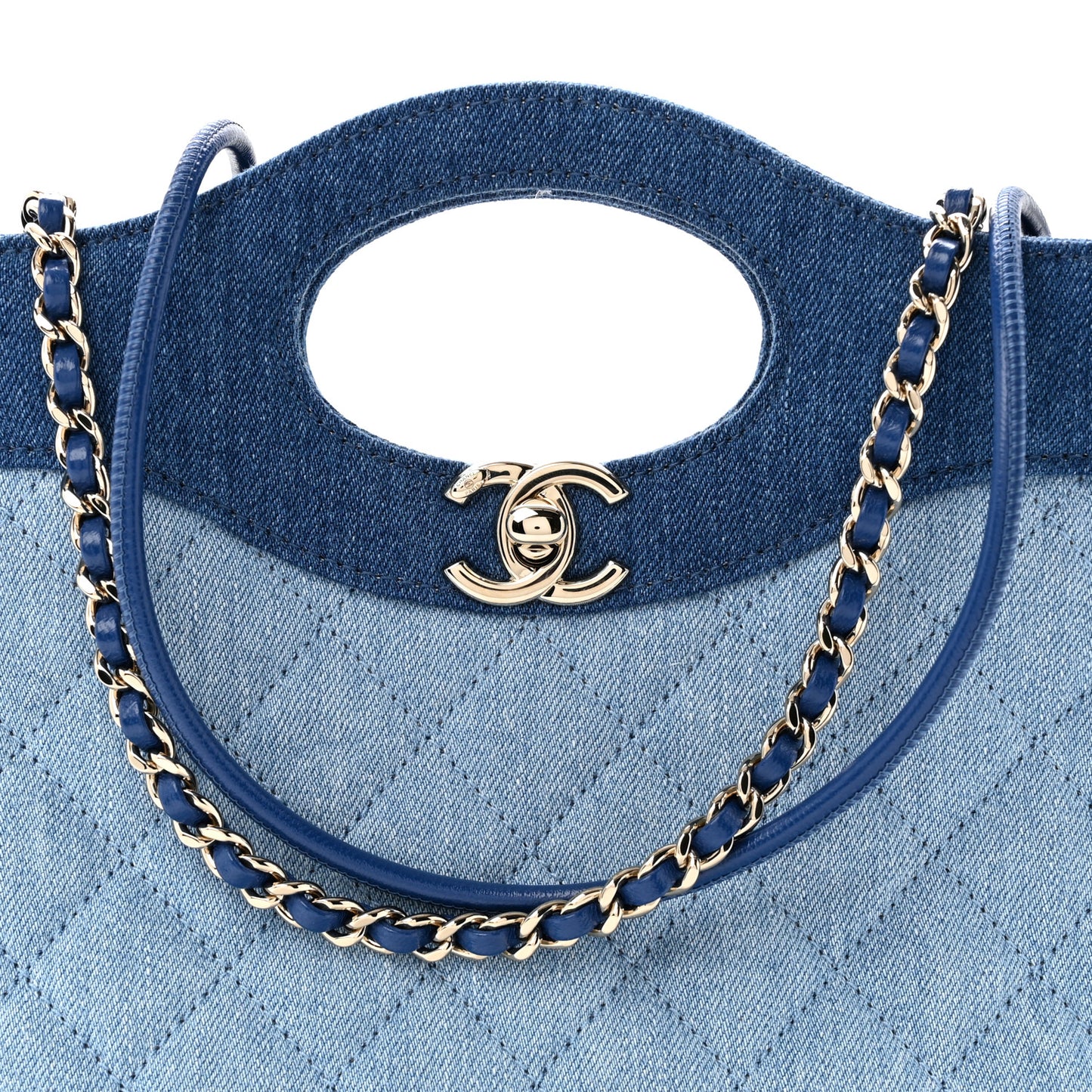 Denim Quilted Mini 31 Shopping Bag  Light Blue Dark Blue