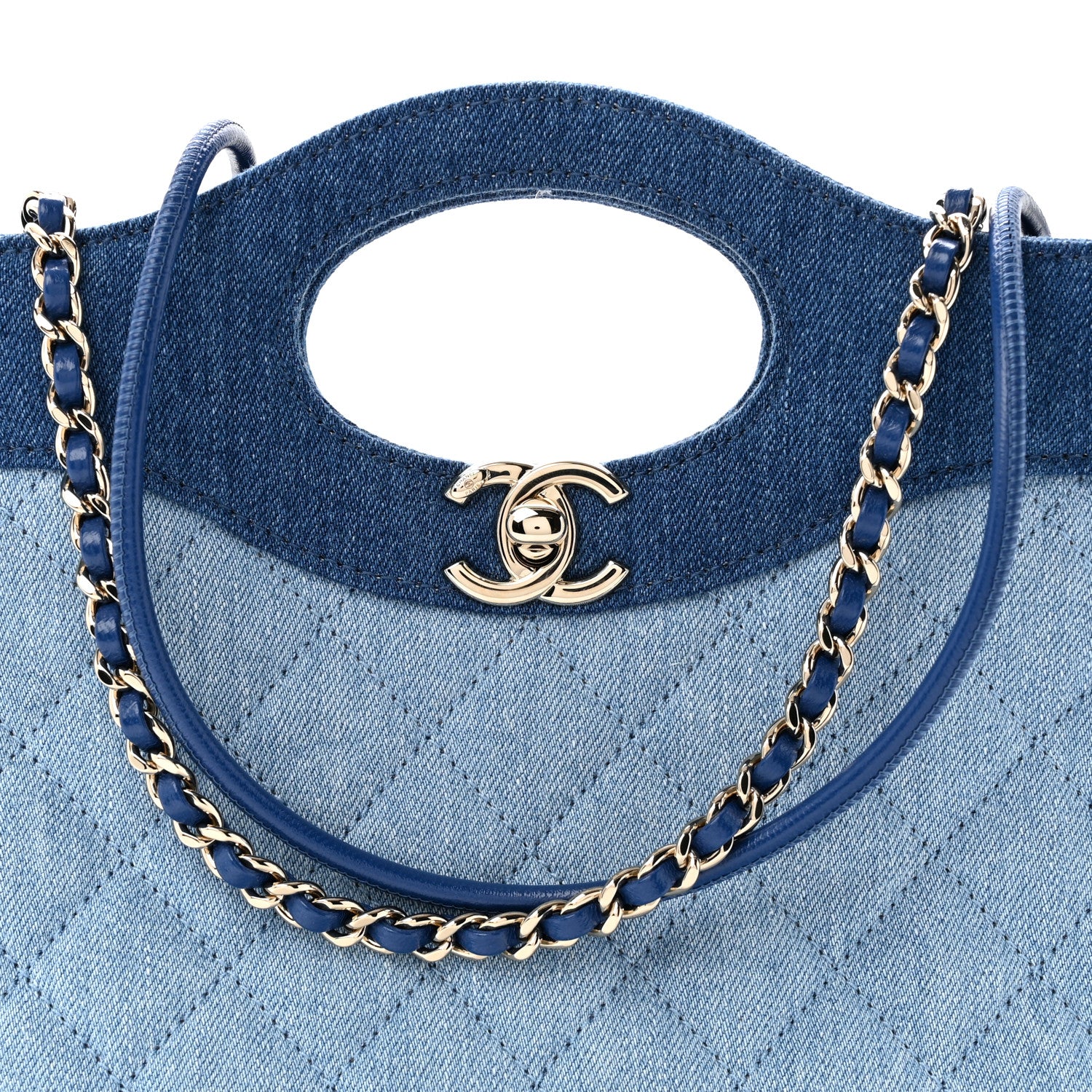 Chanel Denim Quilted Mini 31 Shopping Bag  Light Blue Dark Blue 8 of 11