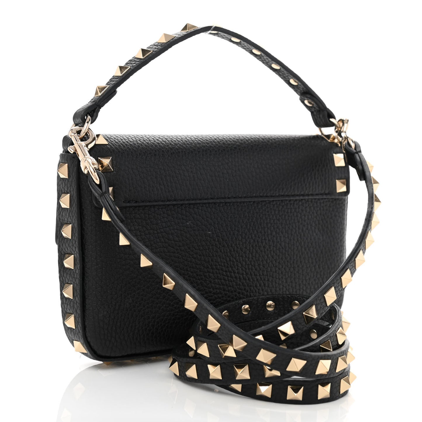 Grainy Calfskin Rockstud Crossbody Pouch Black
