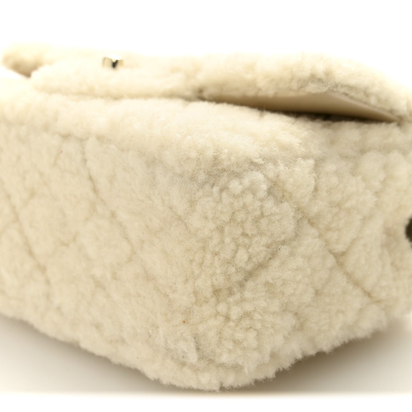 Shearling Quilted Mini Top Handle Rectangular Flap Ecru