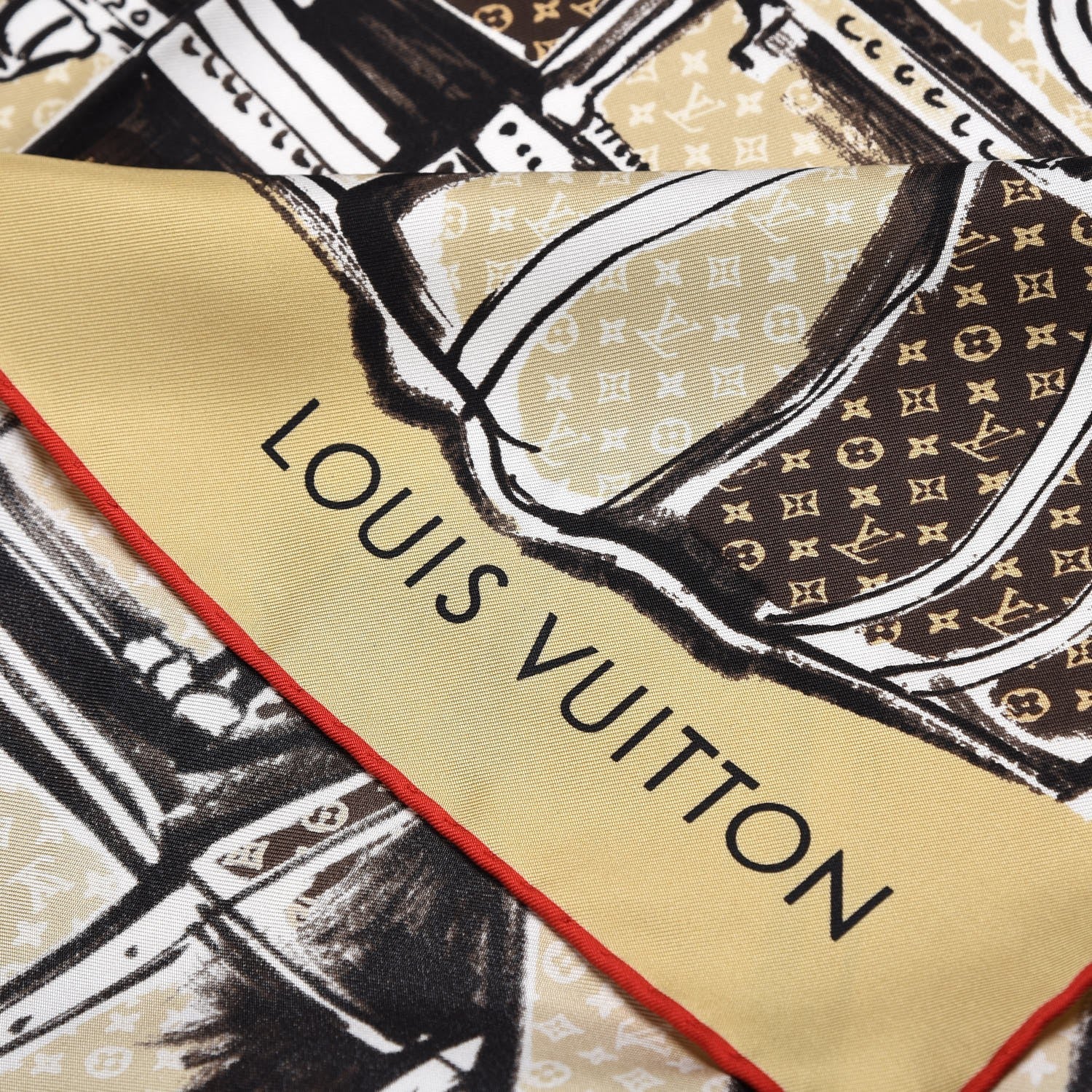 Louis Vuitton Silk Monogram Trunks Square Scarf Brown 3 of 5
