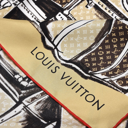 Louis Vuitton Silk Monogram Trunks Square Scarf Brown 3 of 5