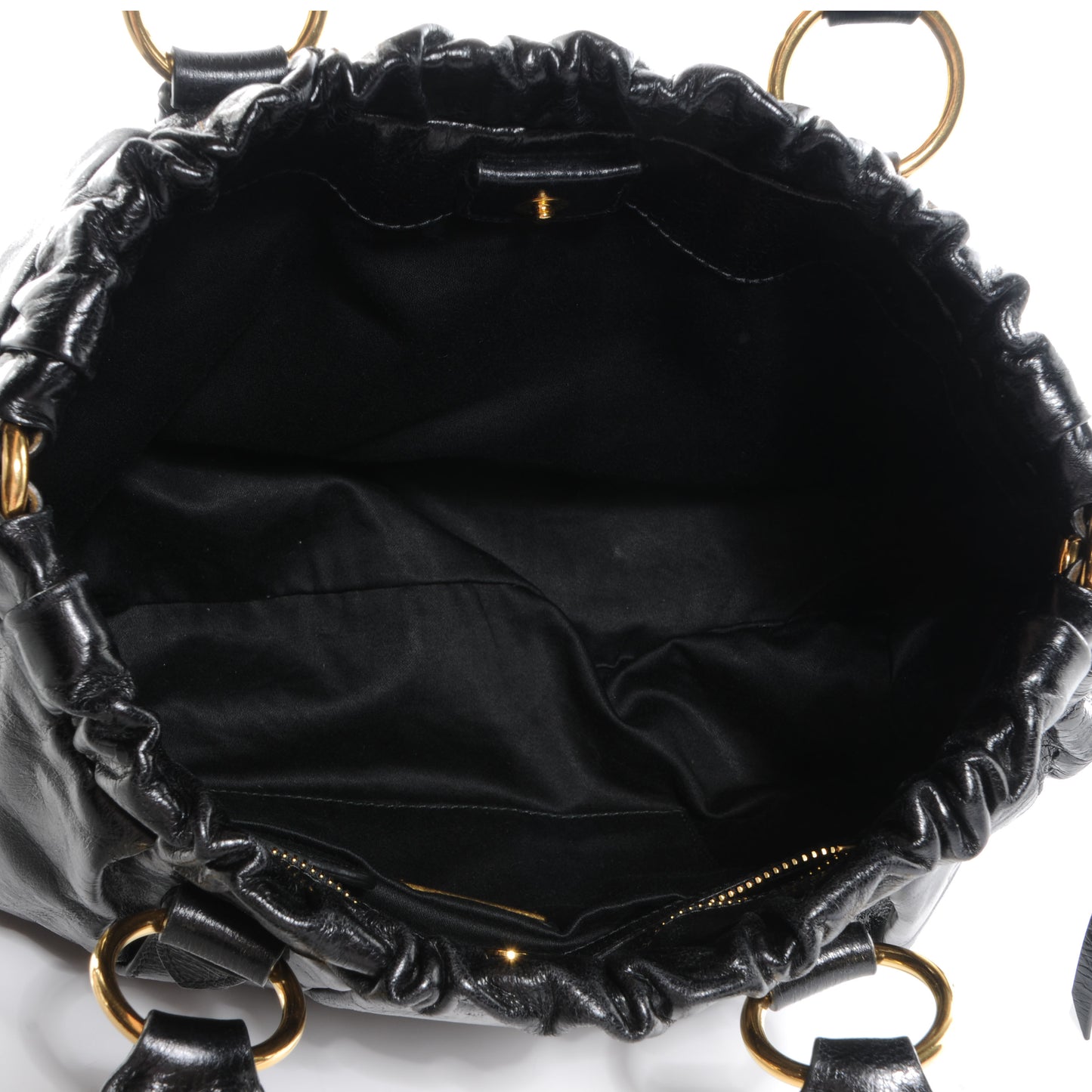Vitello Lux Leather Gathered Tote Black