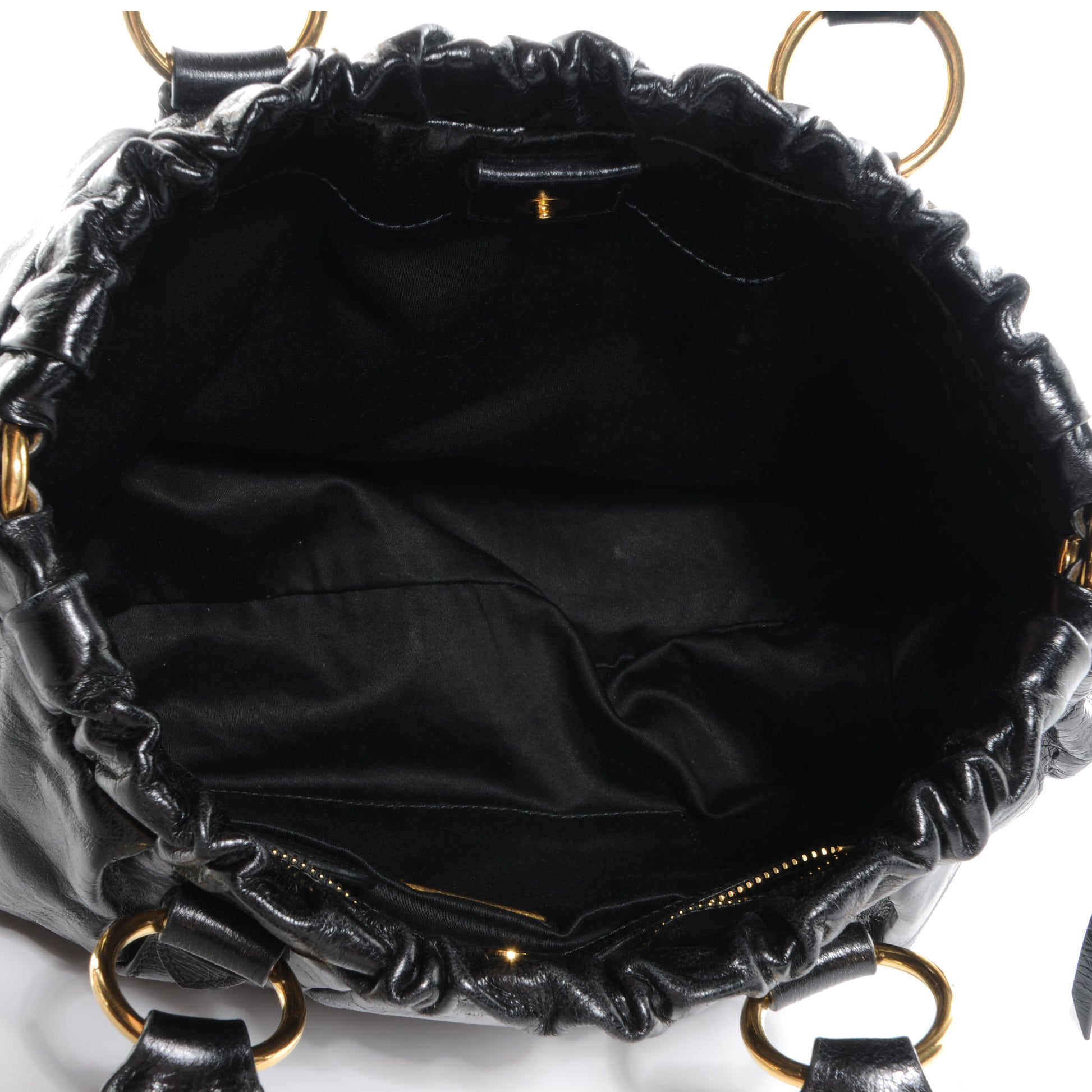 Miu Miu Vitello Lux Leather Gathered Tote Black 5 of 8