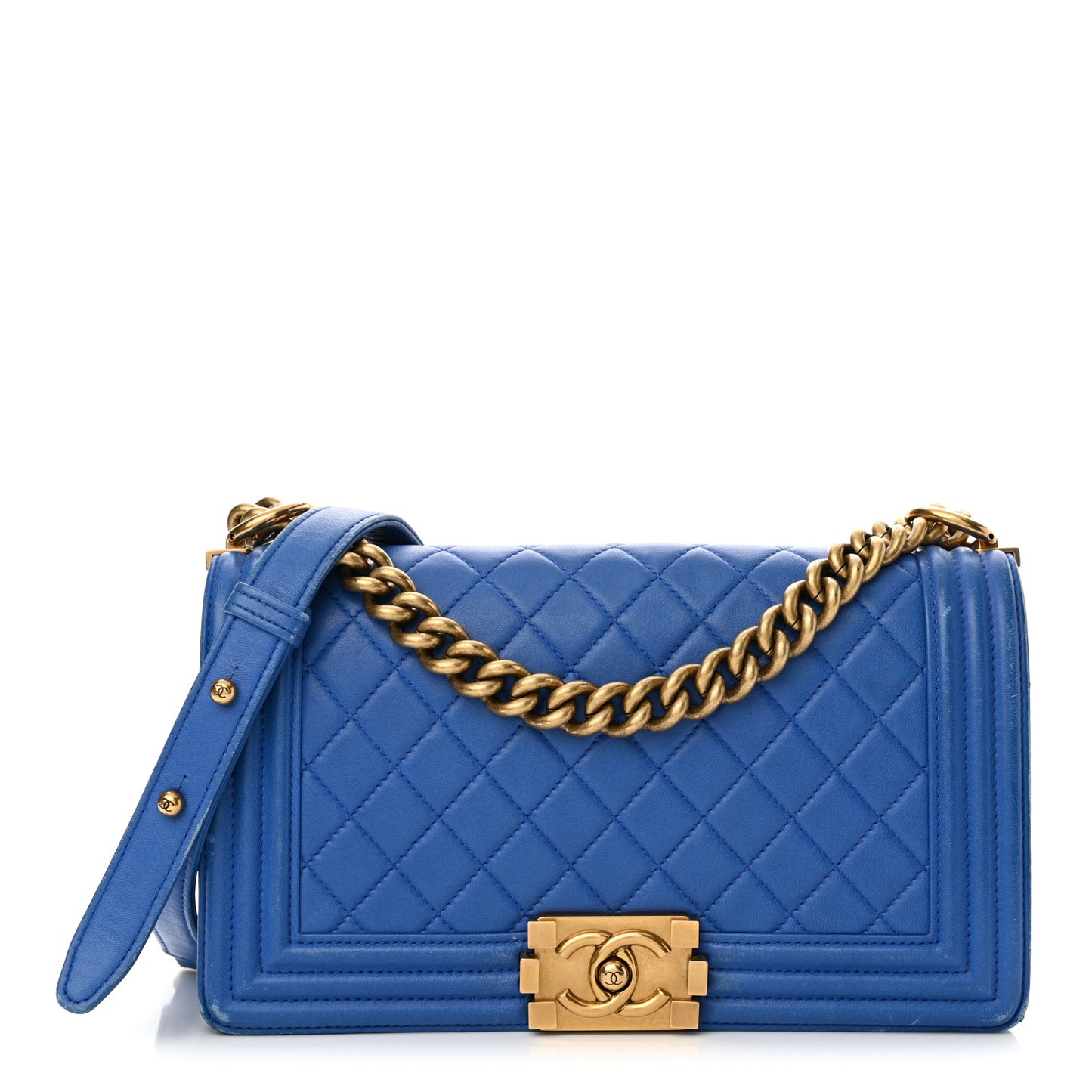 Lambskin Quilted Medium Boy Flap Blue