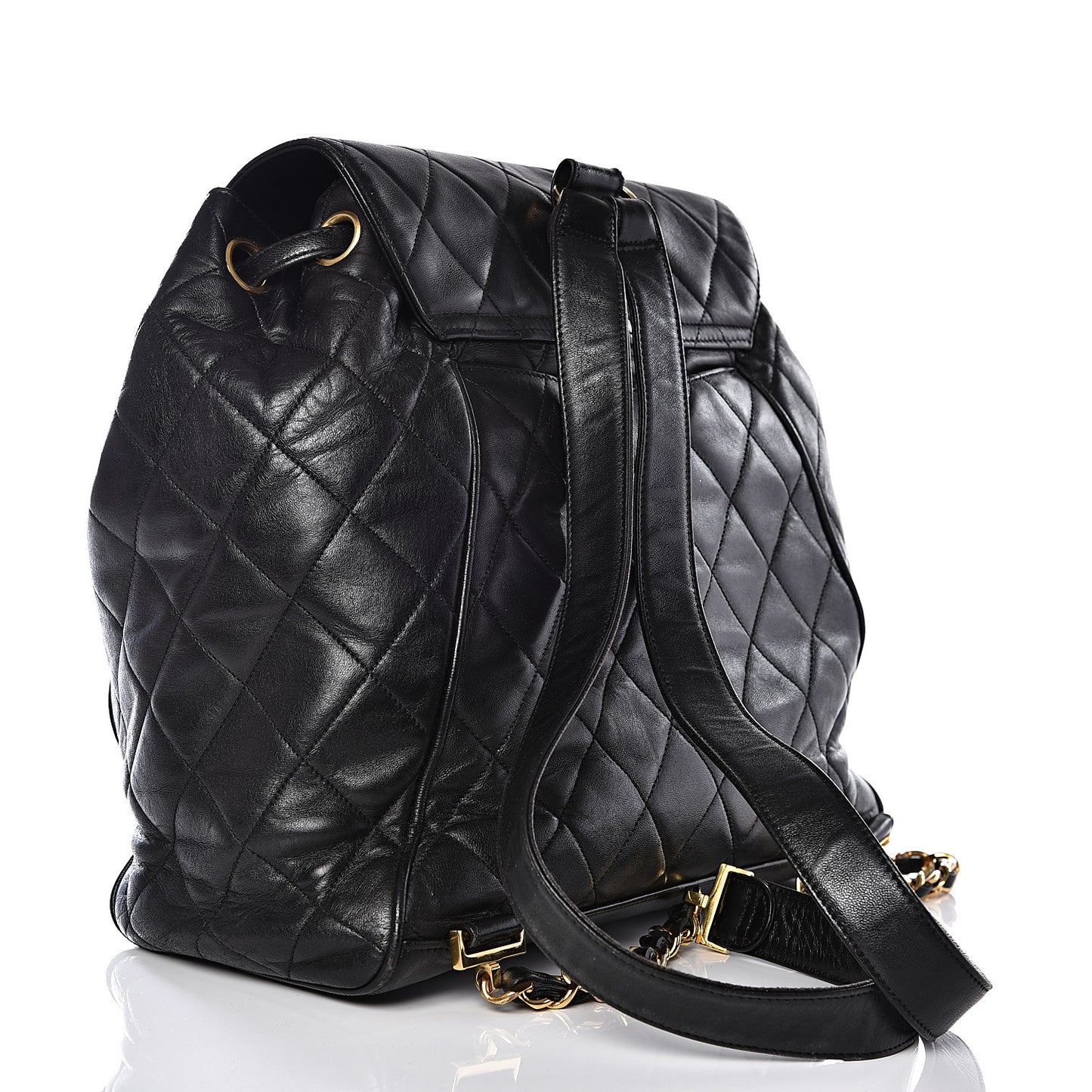 Lambskin Quilted Drawstring Backpack Black