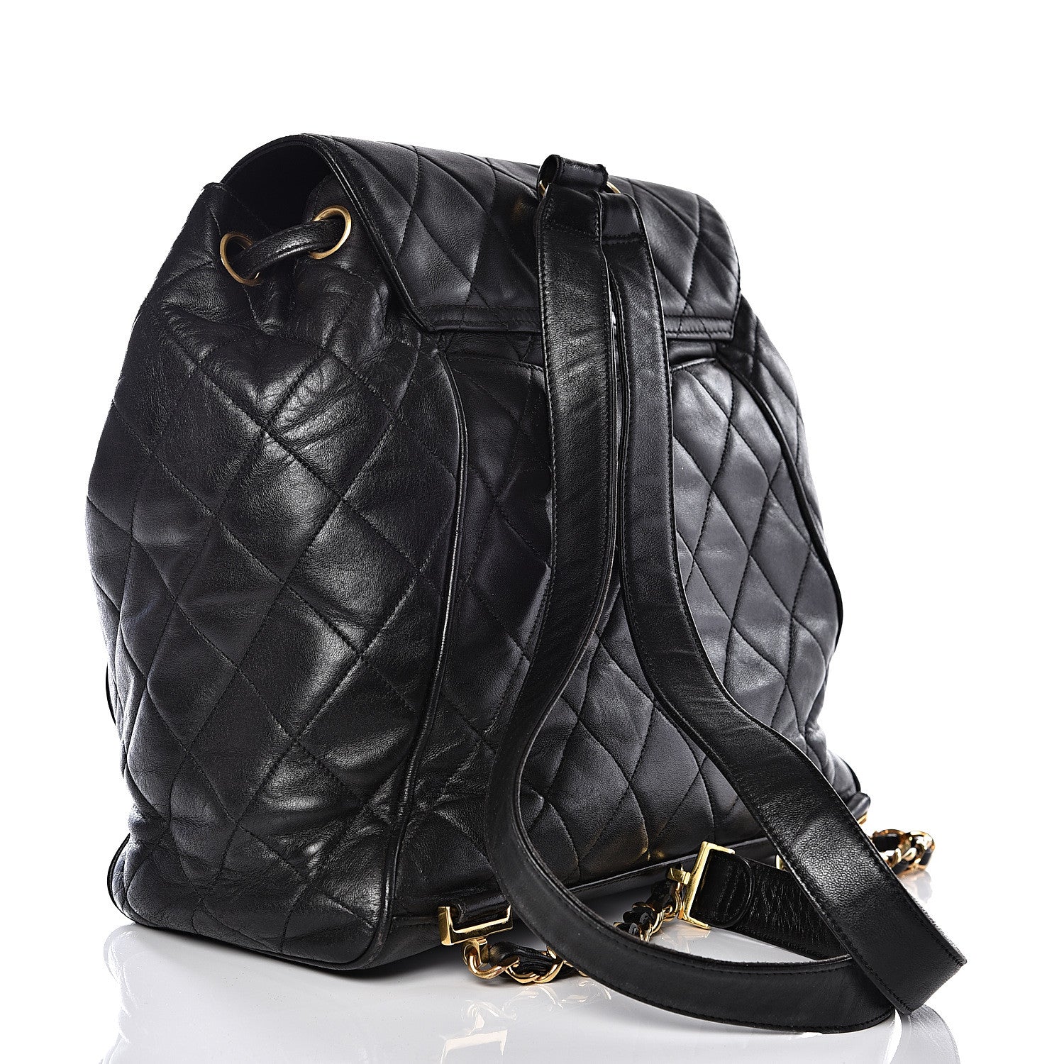 Chanel Lambskin Quilted Drawstring Backpack Black 2 of 10