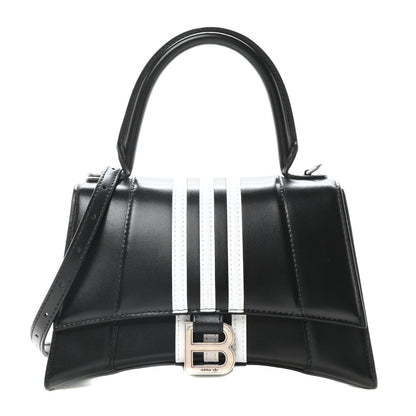 Balenciaga X ADIDAS Shiny Box Calfskin Small Hourglass Top Handle Bag Black White 1 of 10