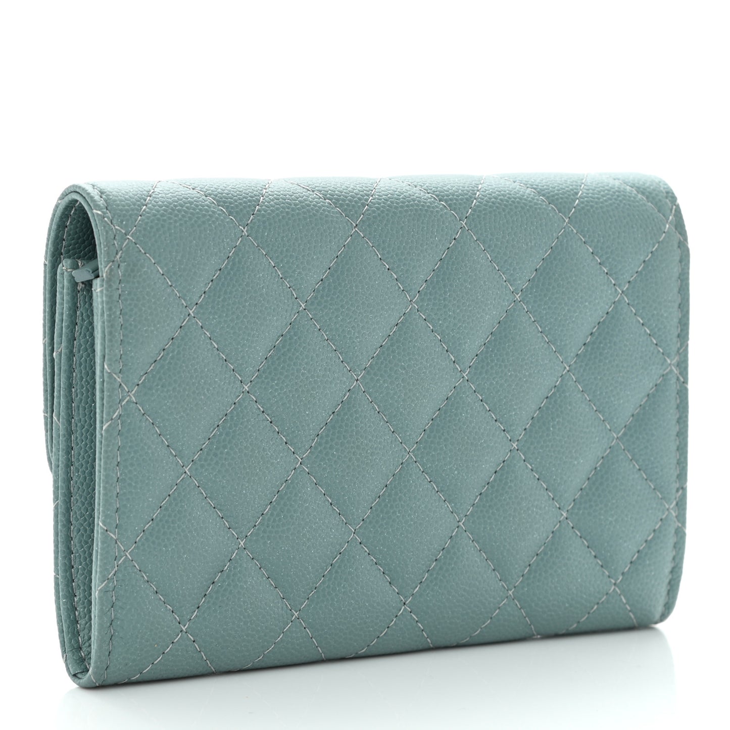 Iridescent Caviar Quilted Medium Flap Wallet Light Blue