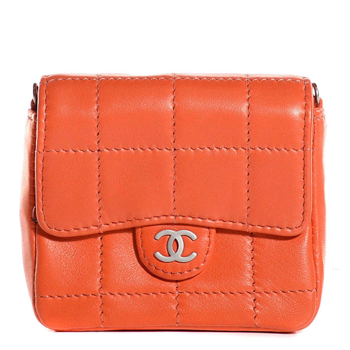 Lambskin Square Stitched Micro Convertible Flap Belt Bag Orange