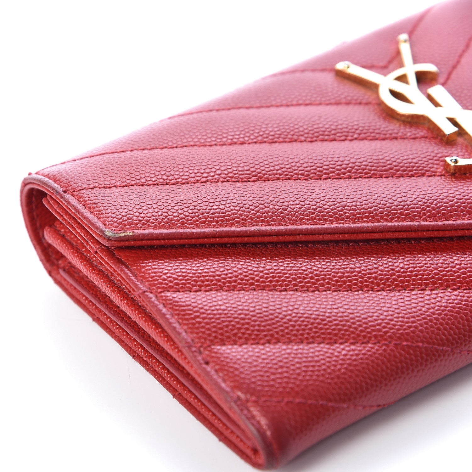 Saint Laurent Grain De Poudre Matelasse Chevron Monogram Flap Wallet Red 12 of 15