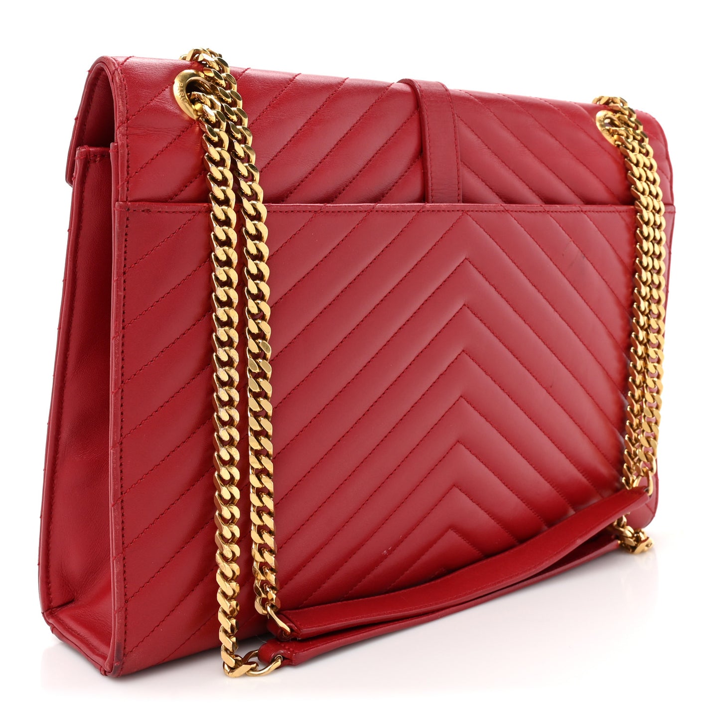 Smooth Calfskin Matelasse Chevron Large Monogram Satchel Lipstick Red