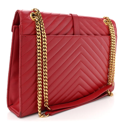 Saint Laurent Smooth Calfskin Matelasse Chevron Large Monogram Satchel Lipstick Red 3 of 20