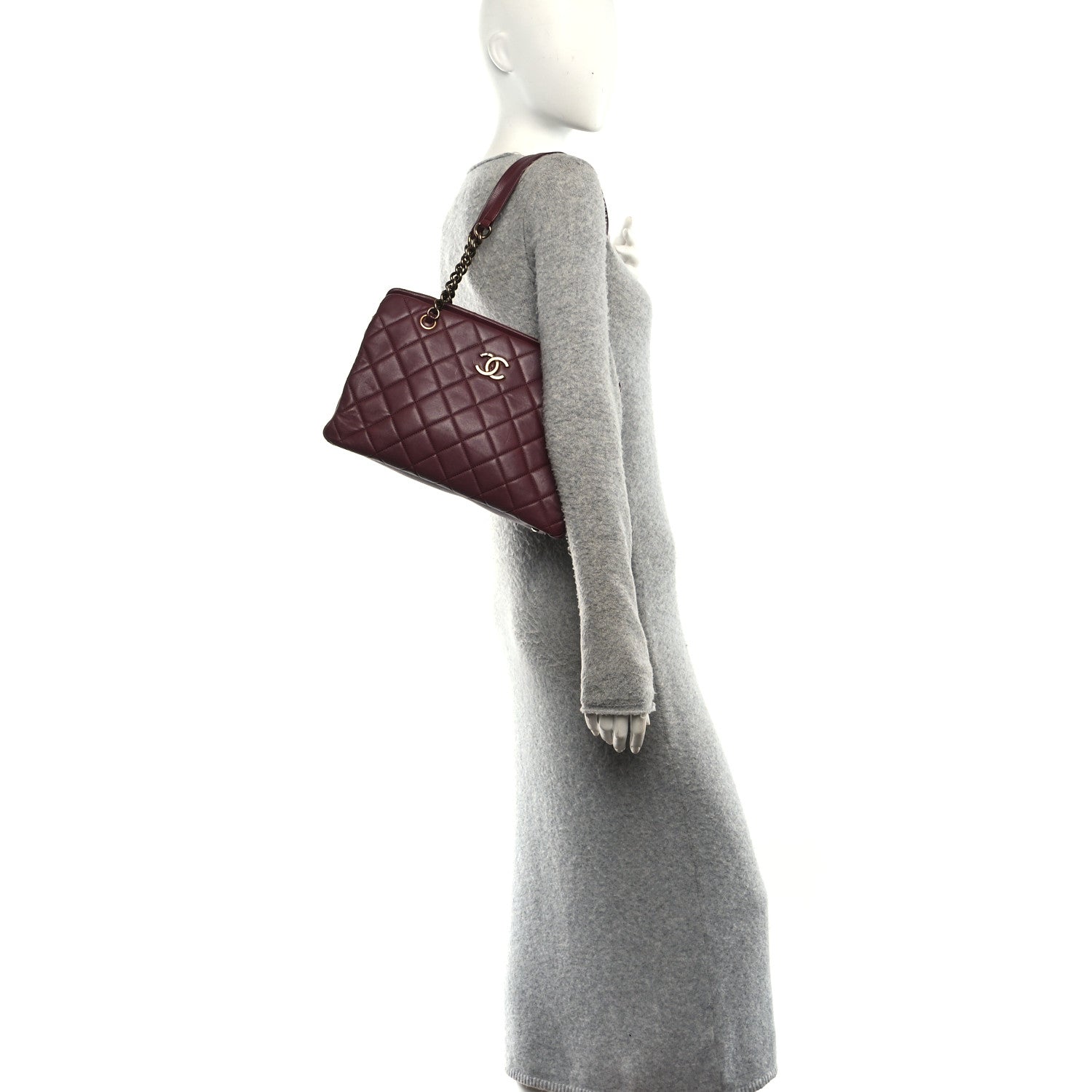 Chanel Calfskin Quilted Small CC Crown Tote Burgundy 2 of 10