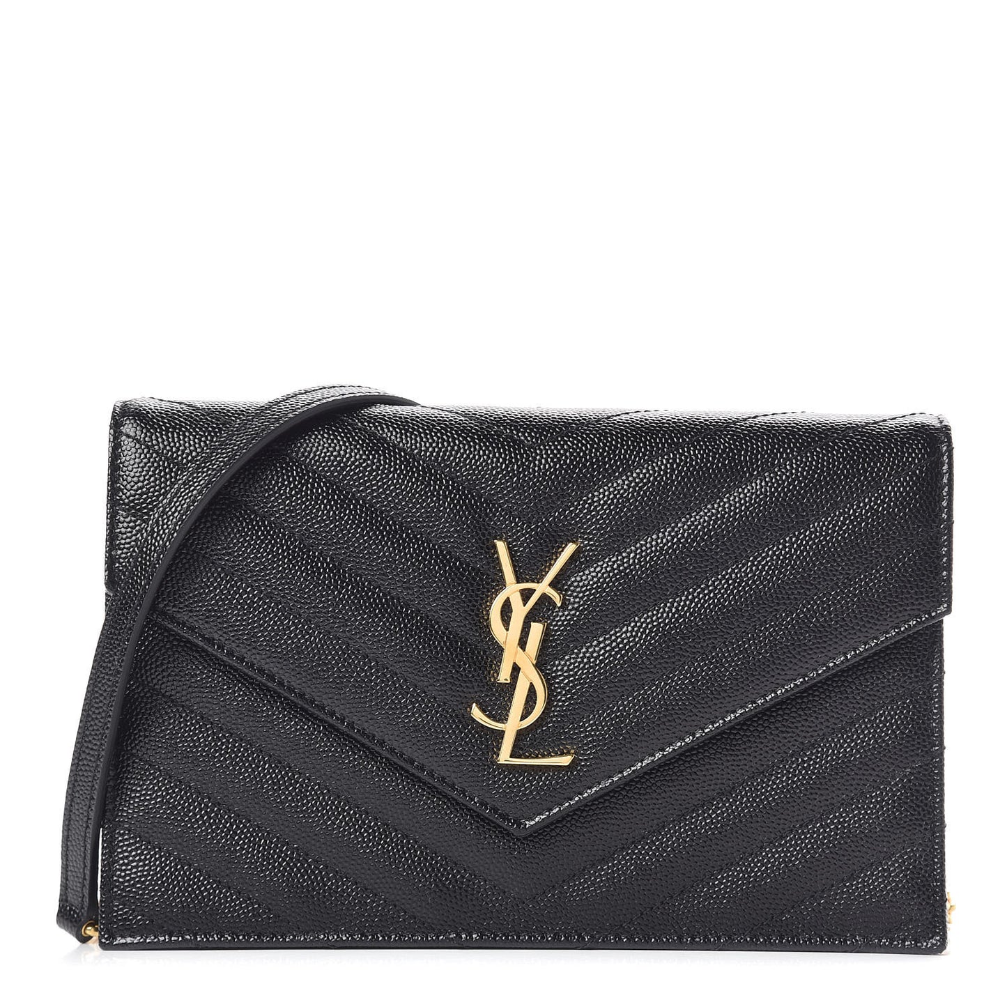 Grain De Poudre Matelasse Chevron Monogram Envelope Chain Wallet Black