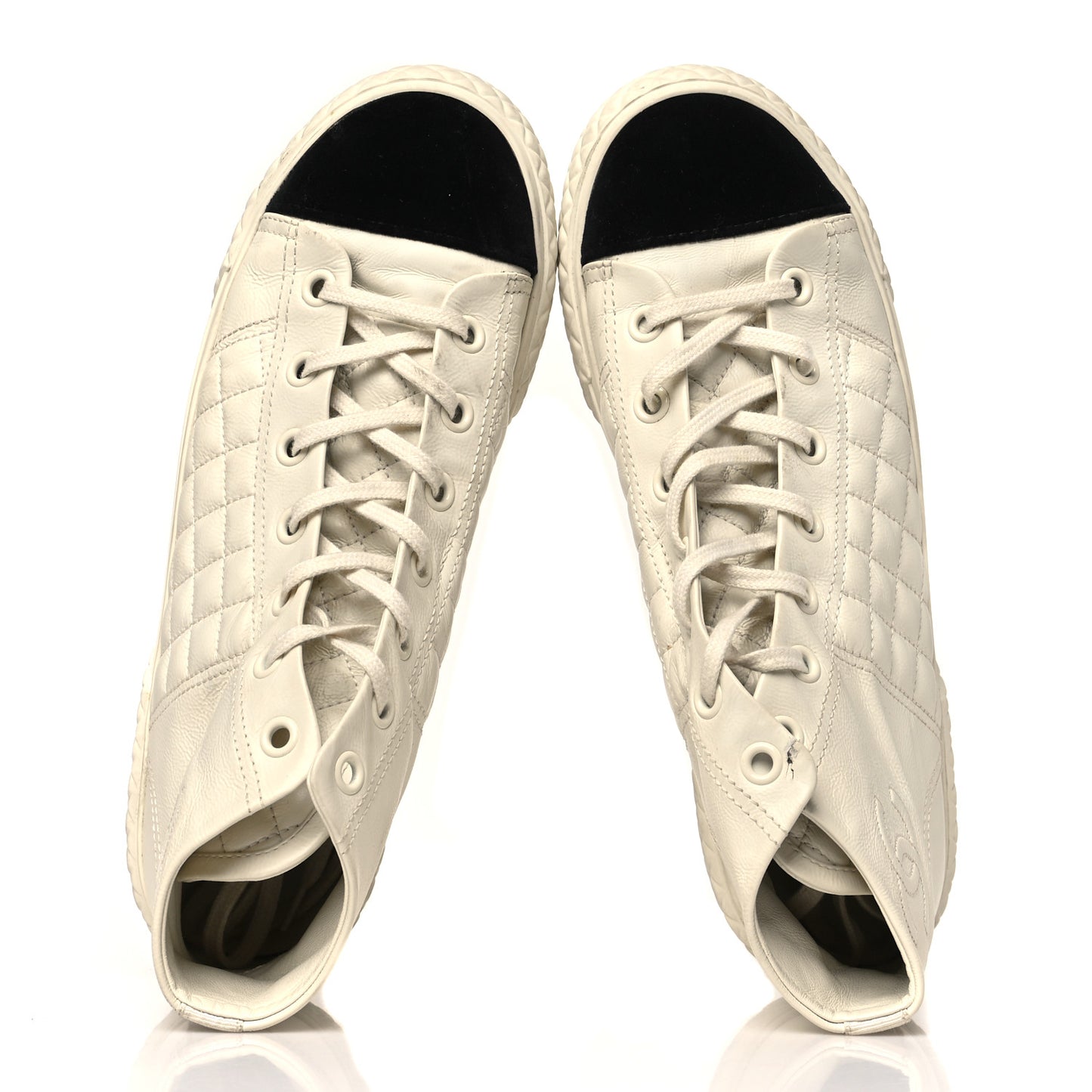 Calfskin High Top CC Sneakers 41 Ivory Black