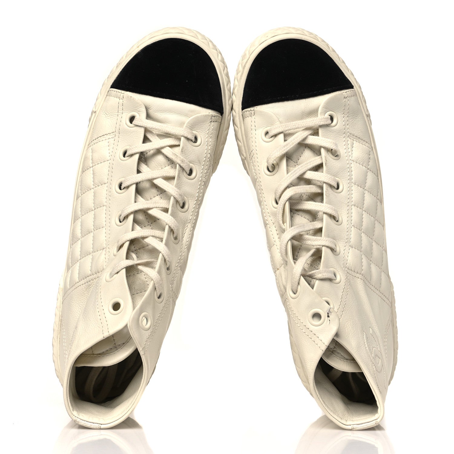 Chanel Calfskin High Top CC Sneakers 41 Ivory Black 2 of 8