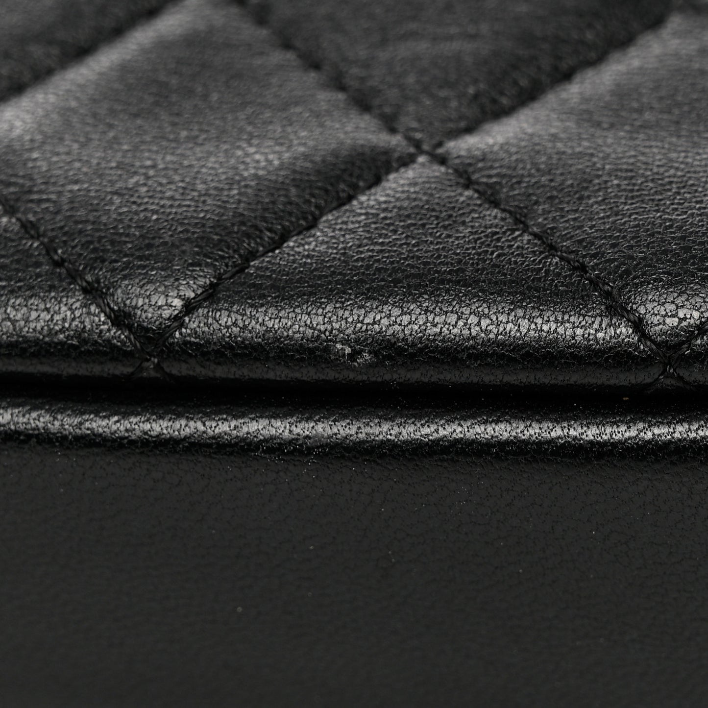 Lambskin Quilted Small Curvy Pouch Cosmetic Case Black