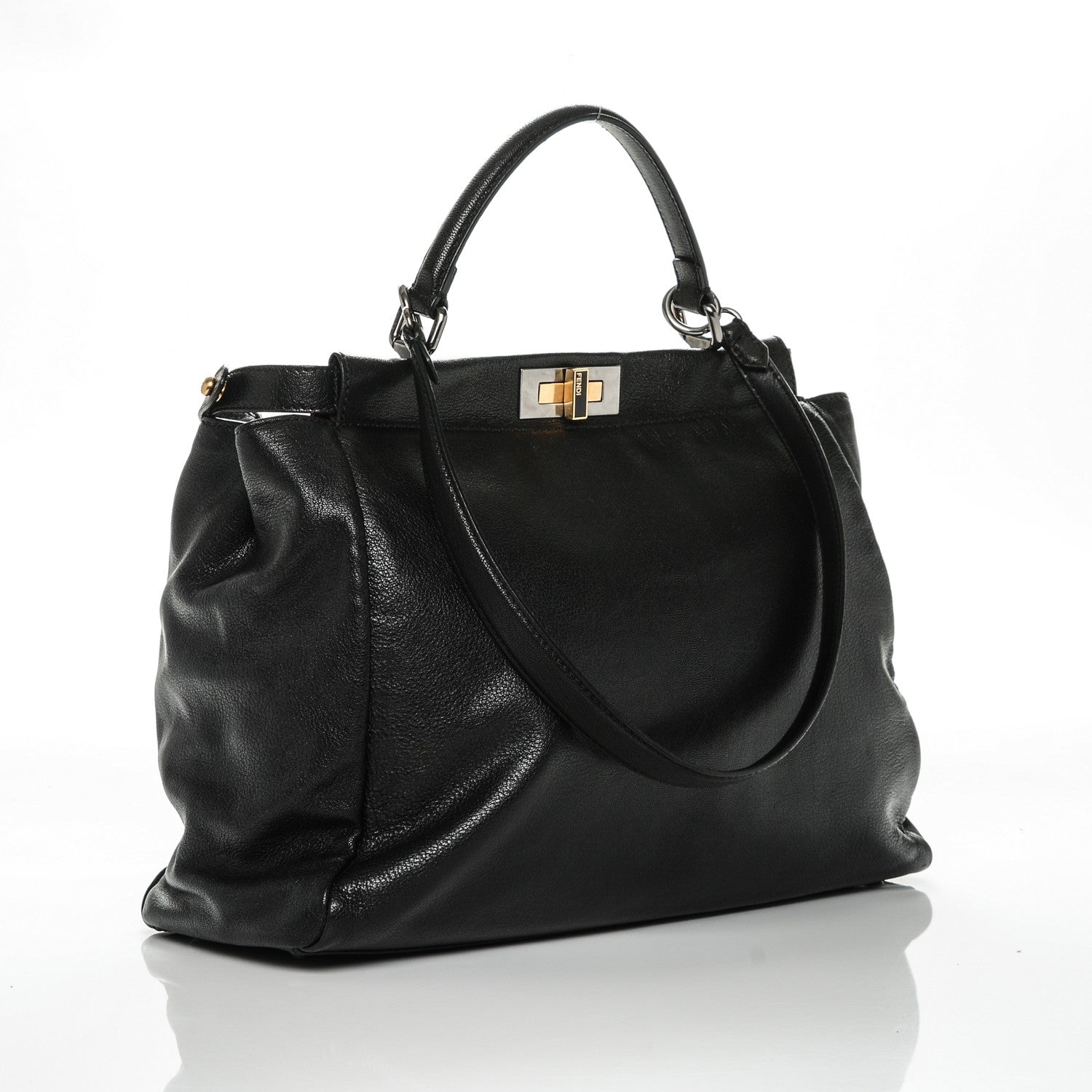 Fendi Goatskin Large Peekaboo Iconic Satchel Black Lampone 3 of 9