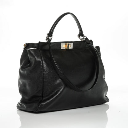Fendi Goatskin Large Peekaboo Iconic Satchel Black Lampone 3 of 9